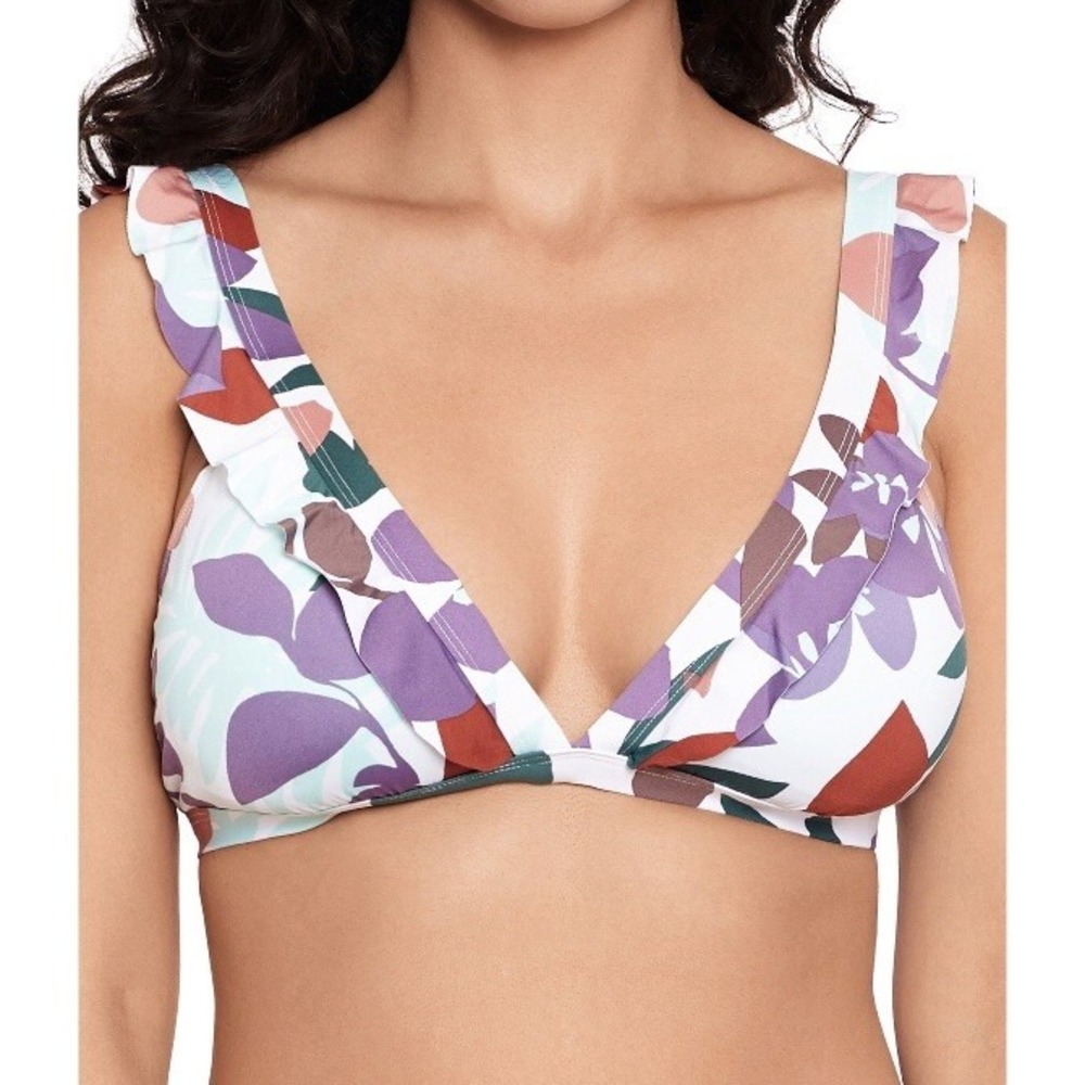 Time and Tru Womens Abstract Floral Ruffle Bikini Top New with Tags Large 12-14